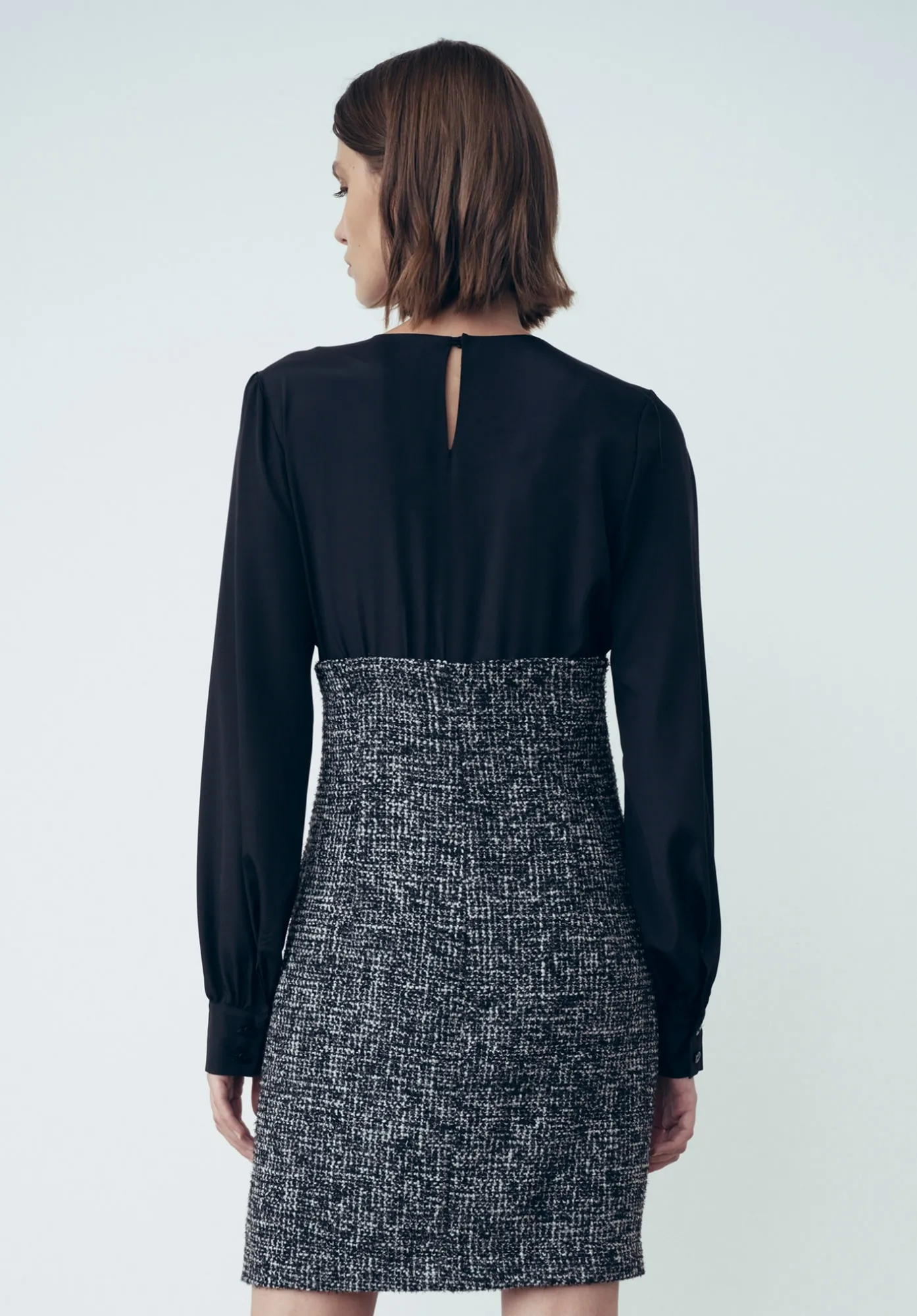 Abito Tubino Con Camicia In Crepe E Boucle Nero - Gaëlle Paris