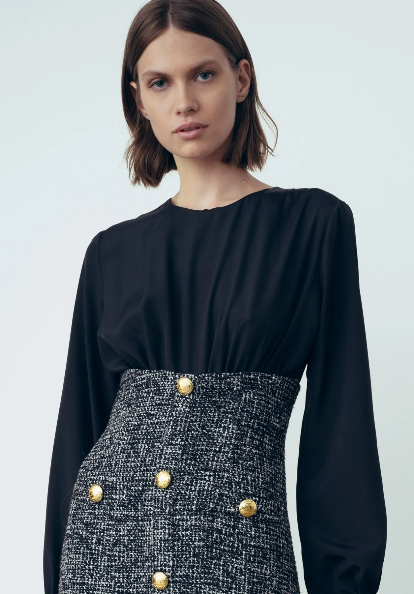 Abito Tubino Con Camicia In Crepe E Boucle Nero - Gaëlle Paris