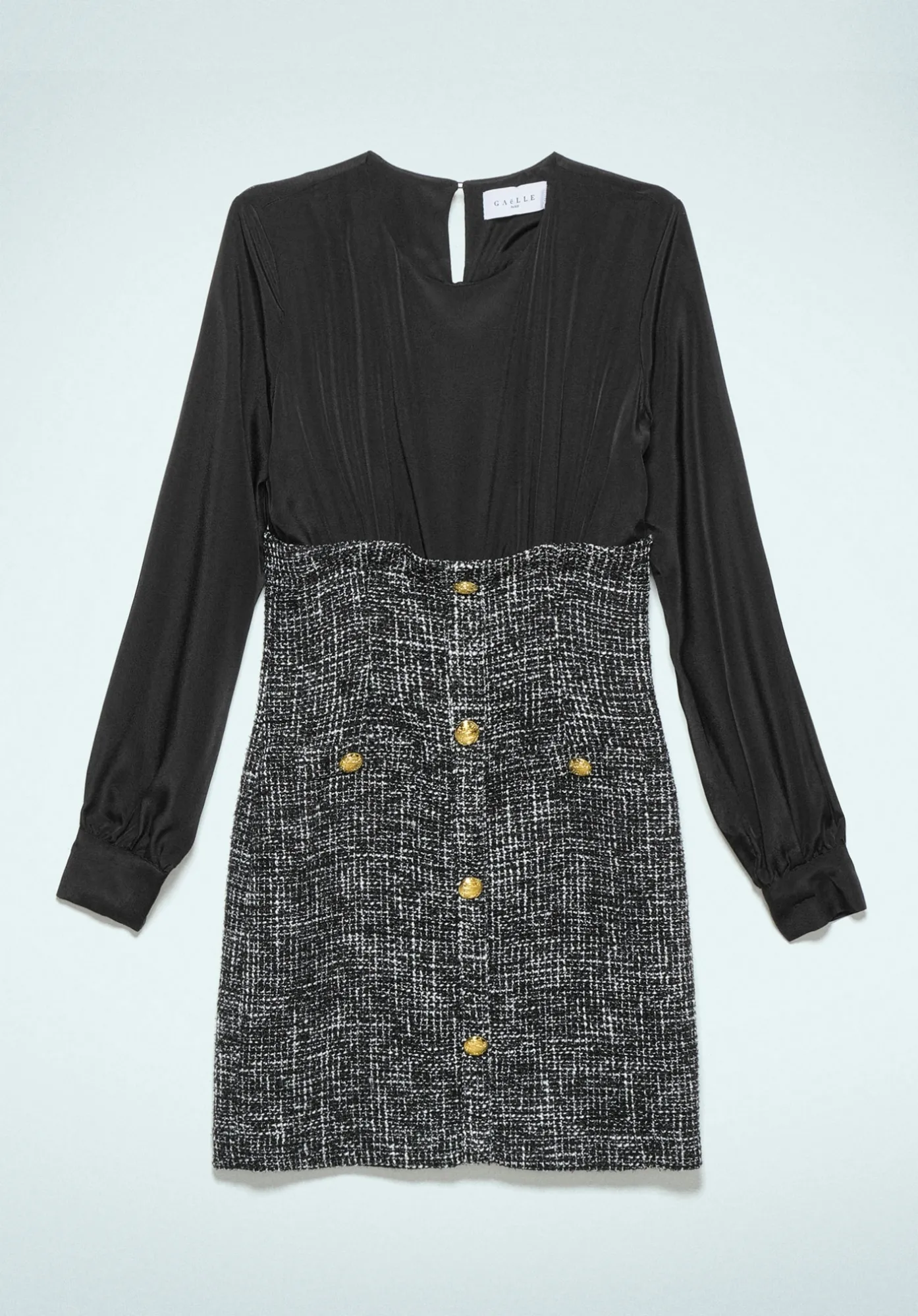 Abito Tubino Con Camicia In Crepe E Boucle Nero - Gaëlle Paris