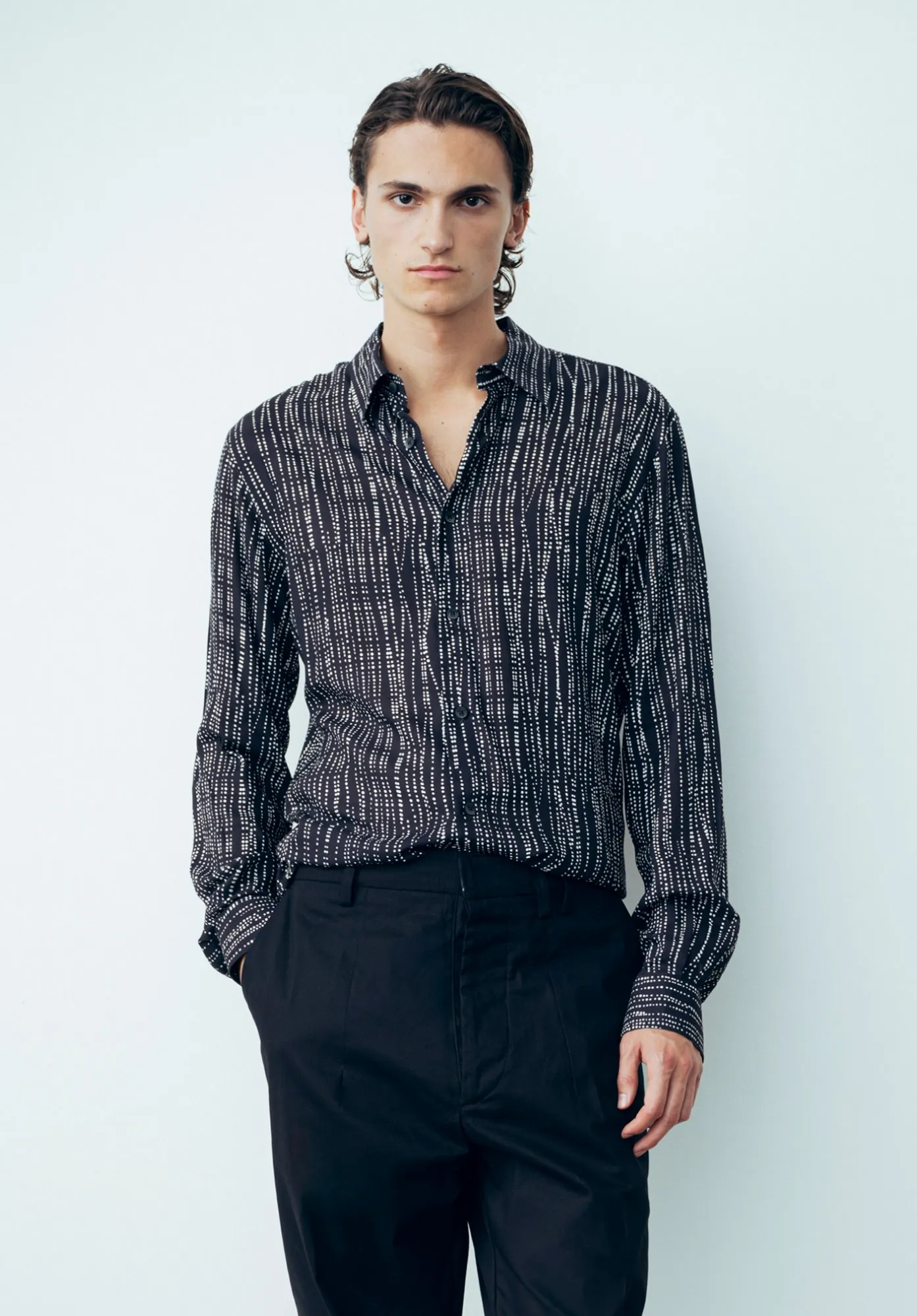 Camicia Basic Manica Lunga Nero-Bianco - Gaëlle Paris