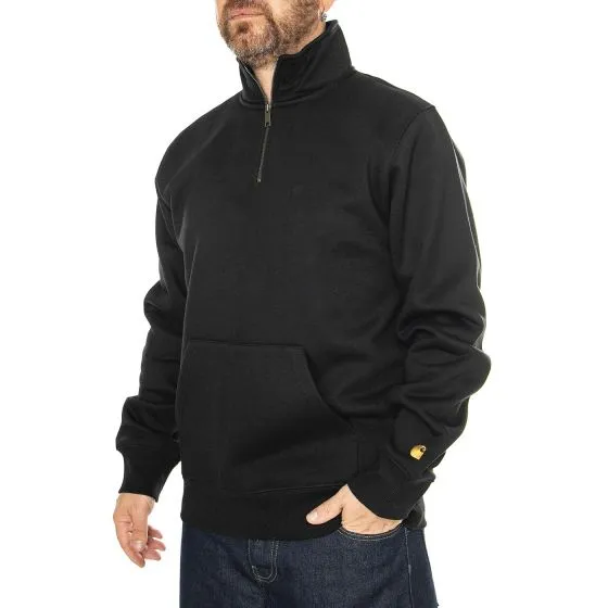 CARHARTT WIP Chase Neck Zip Sweat Black / Gold - Felpa Uomo Nera    