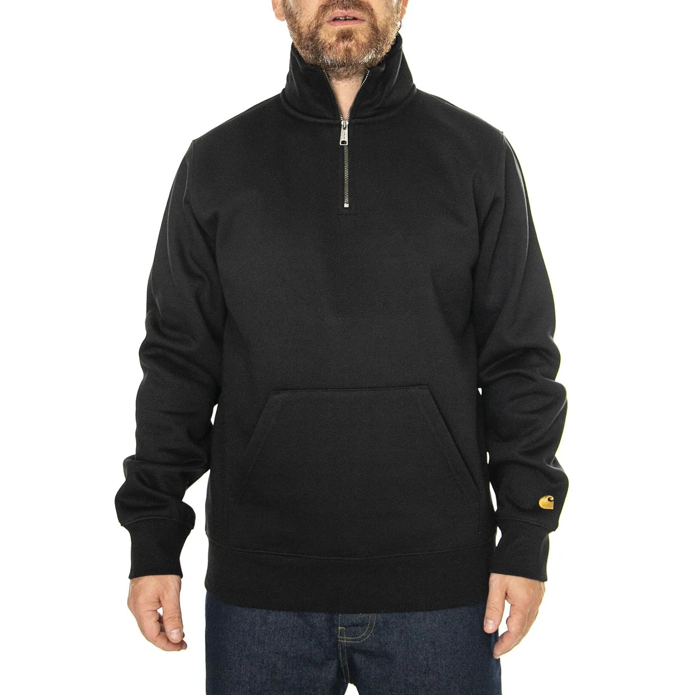 CARHARTT WIP Chase Neck Zip Sweat Black / Gold - Felpa Uomo Nera    